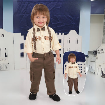 Exclusive kids Party Wear Shirt, Pant With Suspenders And Bow