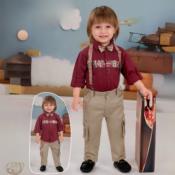 Exclusive kids Party Wear Shirt, Pant With Suspenders And Bow