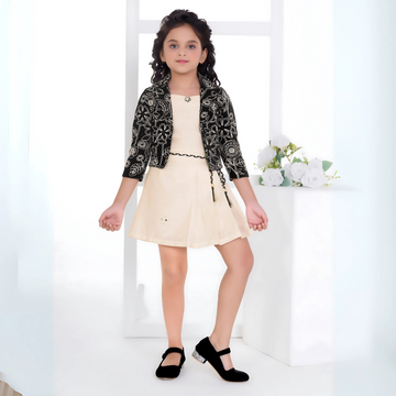 Top And Mini Skirt Set With Jacket For Girls