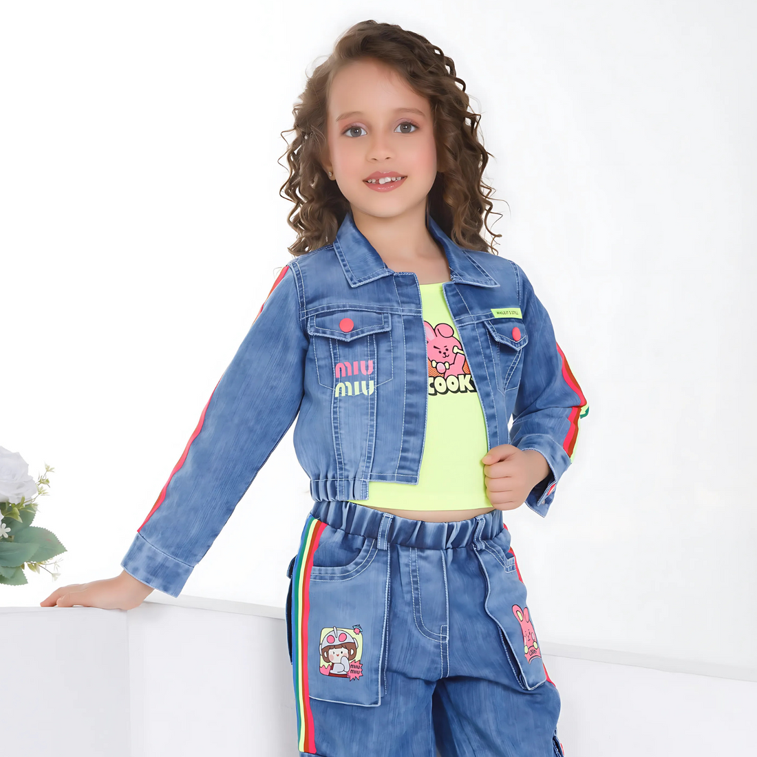 Girls' Stylish Denim Jacket and Jeans Co-Ord Trendy Outfit