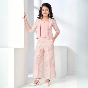 Pink Co Ord Sets With Overcoat For Girls