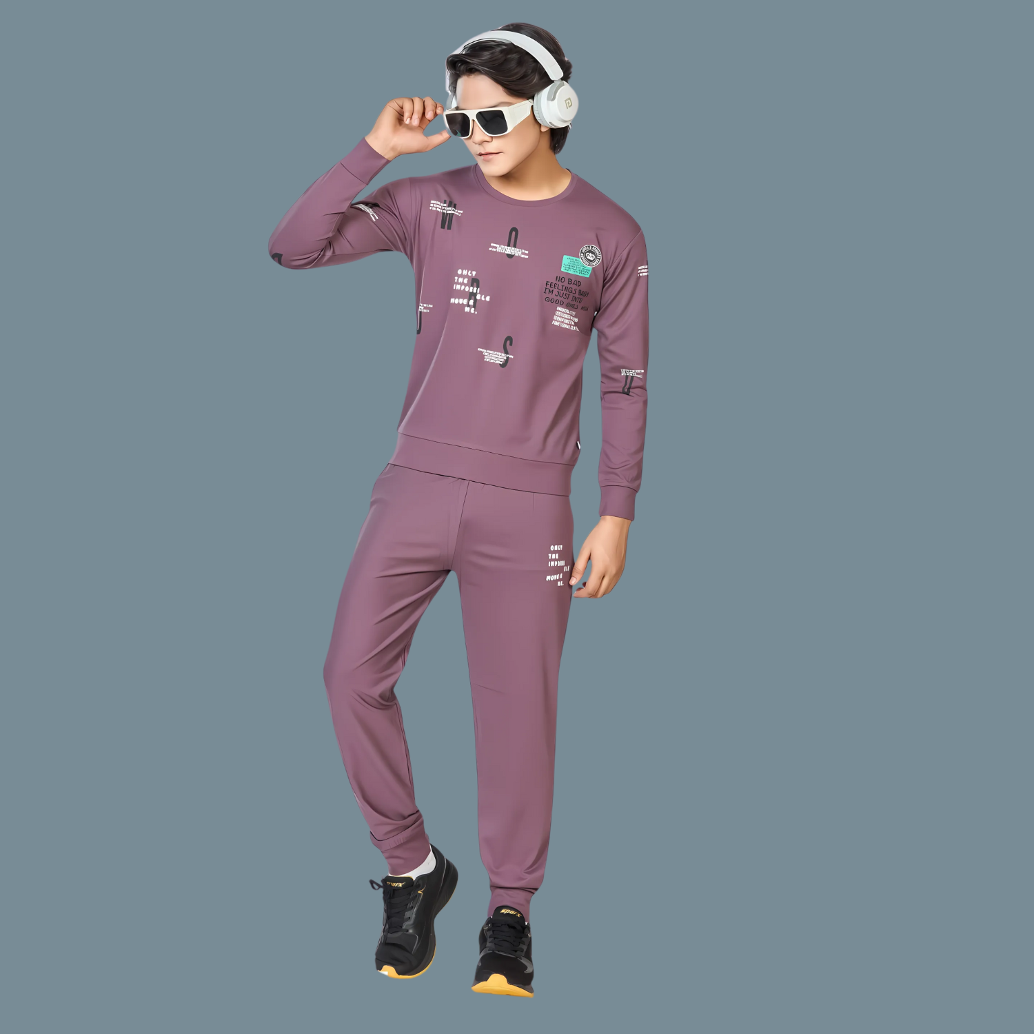 Boys Wine Printed Round Neck Full Sleeve Night Suit