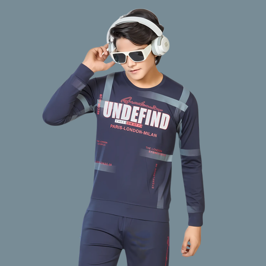 Boys Blue Printed Round Neck Full Sleeve Night Suit