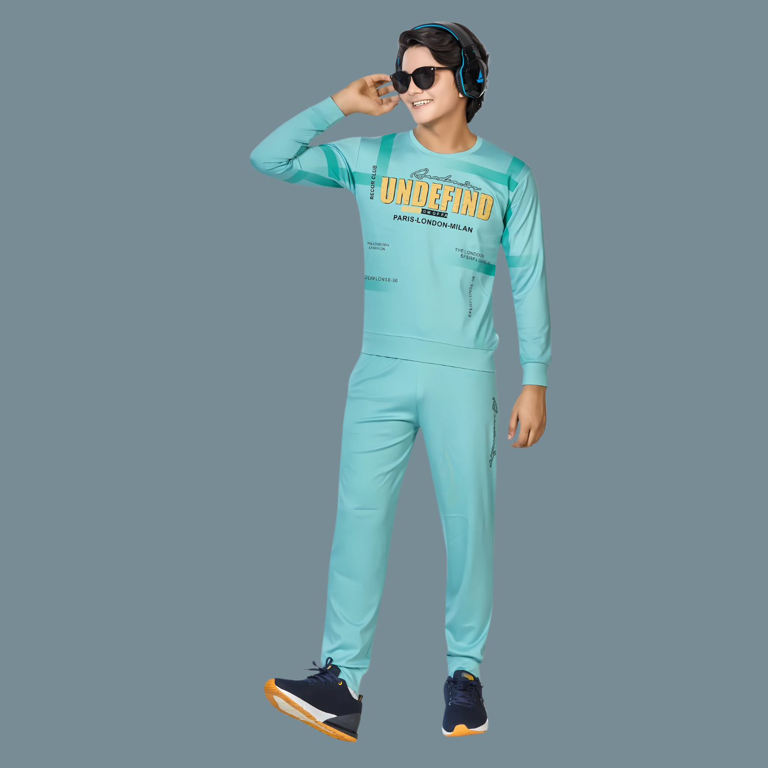 Boys Green Printed Round Neck Full Sleeve Night Suit