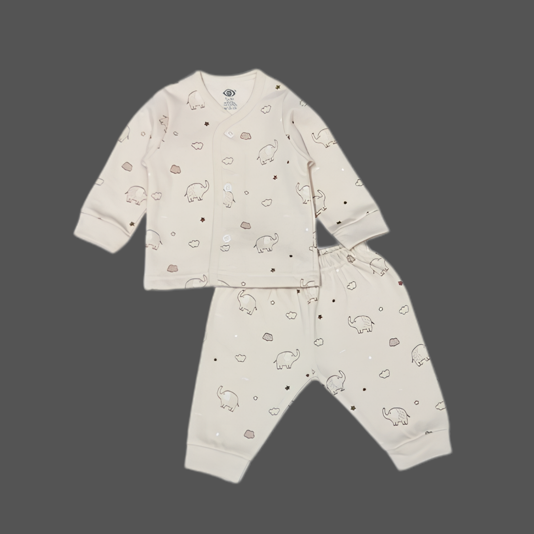 Zero Knitted Full Sleeves Elephant Printed T-Shirt & Joggers Pant Set