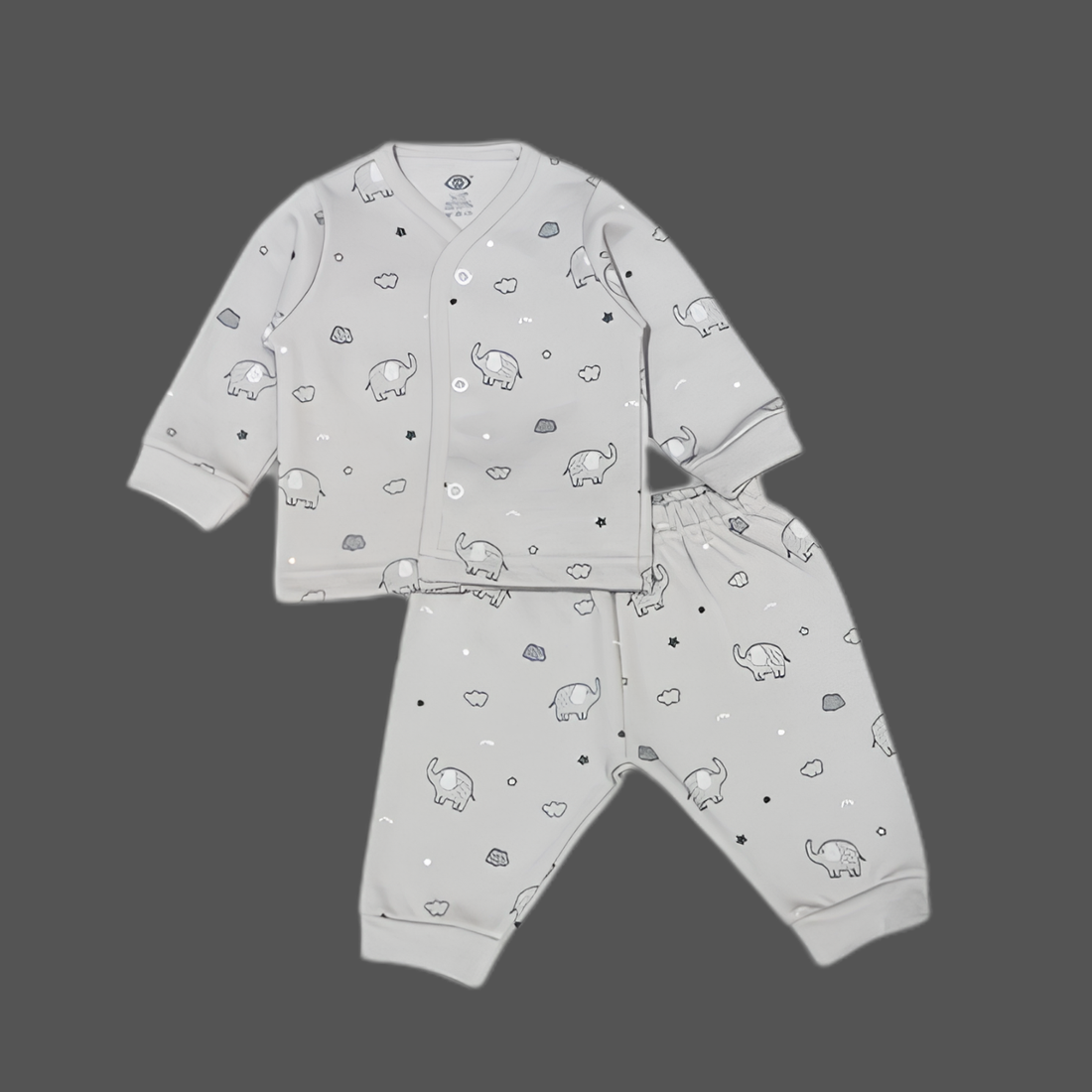 Zero Knitted Full Sleeves Elephant Printed T-Shirt & Joggers Pant Set