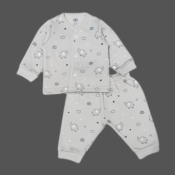 Zero Knitted Full Sleeves Elephant Printed T-Shirt & Joggers Pant Set