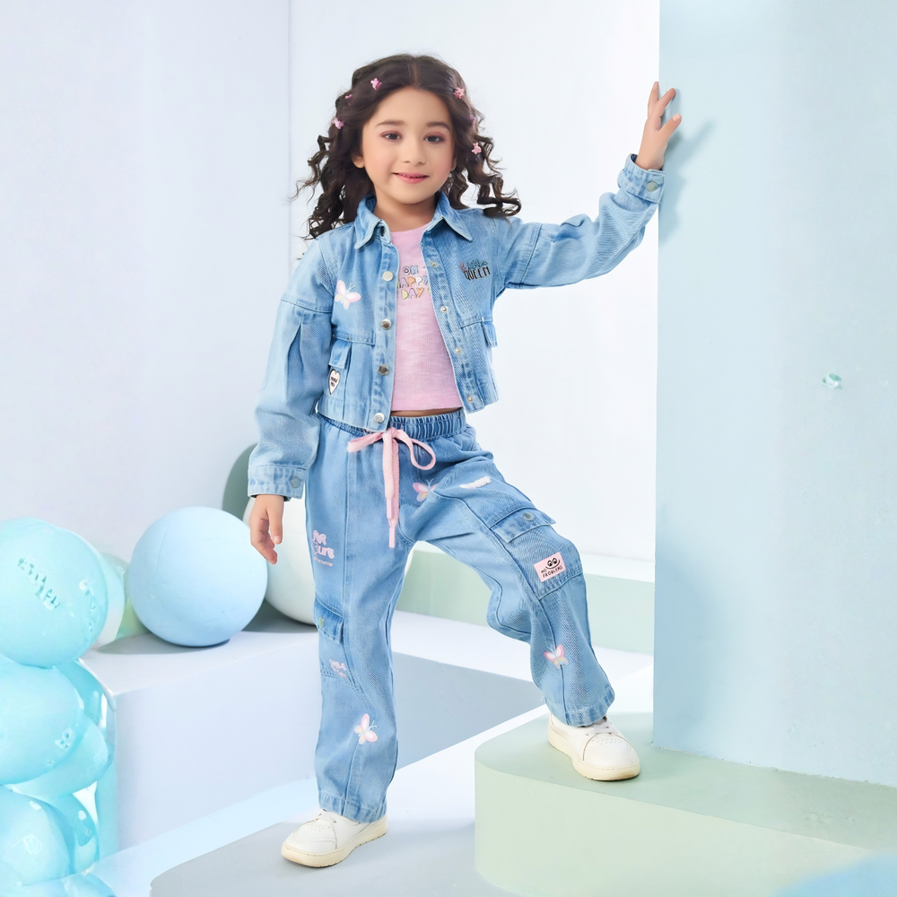 Girls' Stylish Denim Jacket and Jeans Co-Ord Trendy Outfit