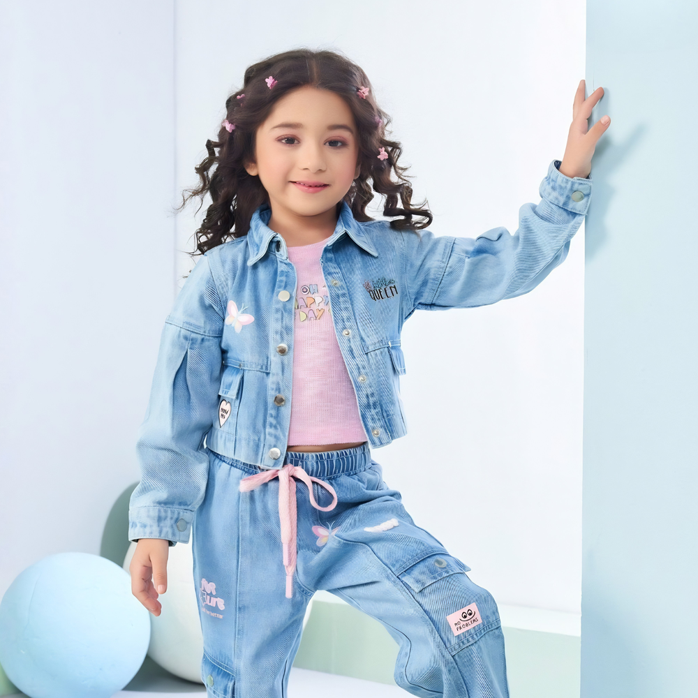 Girls' Stylish Denim Jacket and Jeans Co-Ord Trendy Outfit