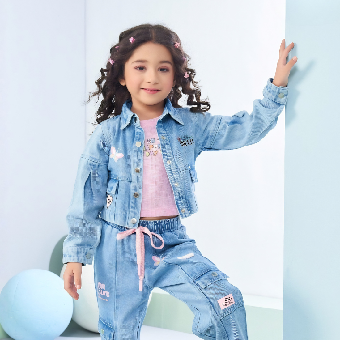 Girls' Stylish Denim Jacket and Jeans Co-Ord Trendy Outfit