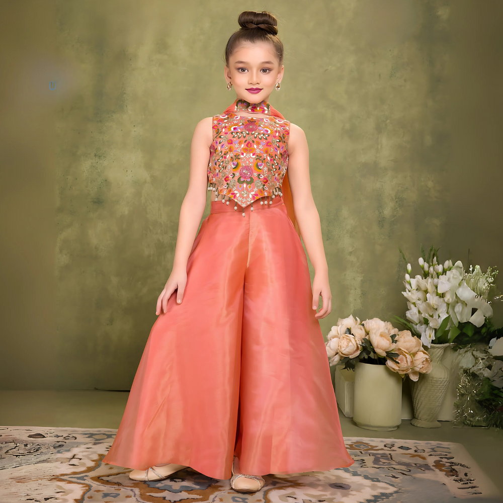 Designer Thread Embroidery For Palazzo Set For Girls