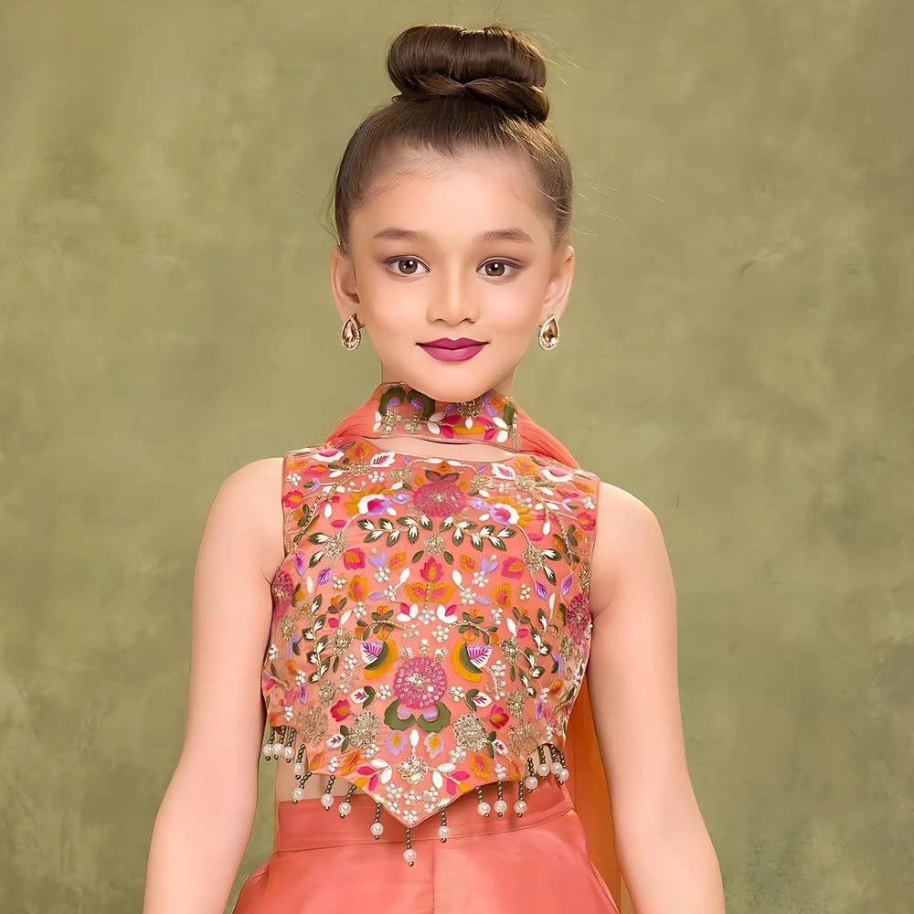Designer Thread Embroidery For Palazzo Set For Girls