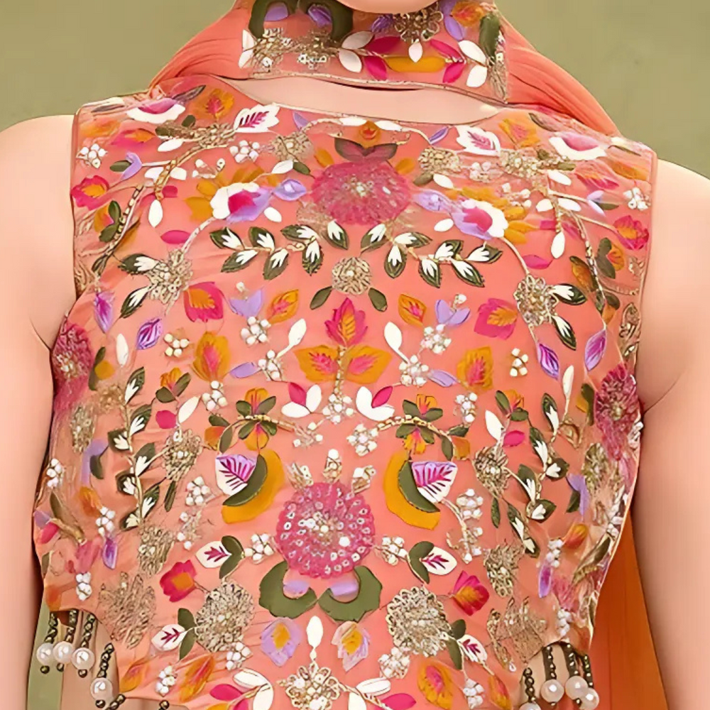 Designer Thread Embroidery For Palazzo Set For Girls