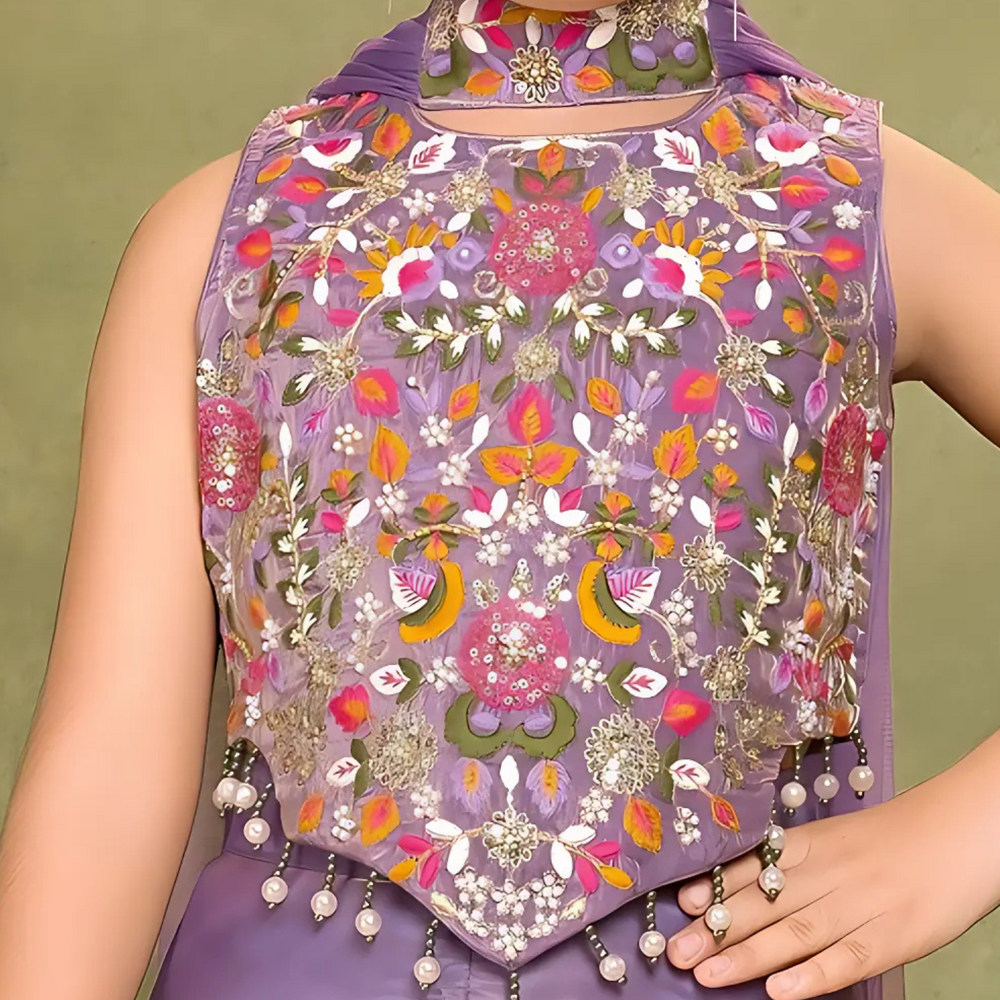 Designer Thread Embroidery For Palazzo Set For Girls