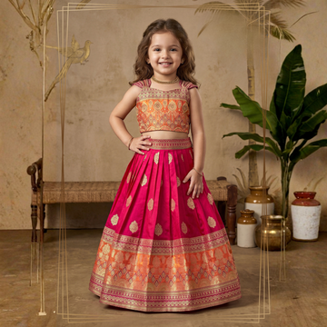 Banarasi Lehenga Blouse Design For Girls Traditional Zari Set