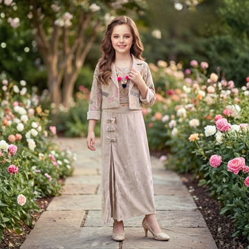 Girls Sequin Crop Top And Long Skirt Set