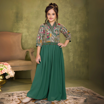 Green Stylish Crop Top With Fancy Palazzo Set