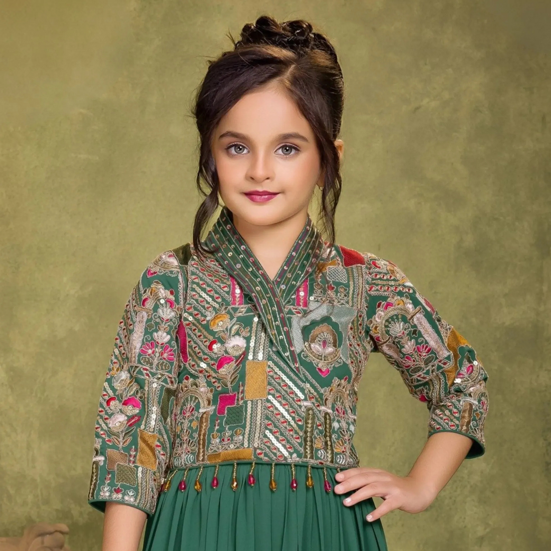 Green Stylish Crop Top With Fancy Palazzo Set