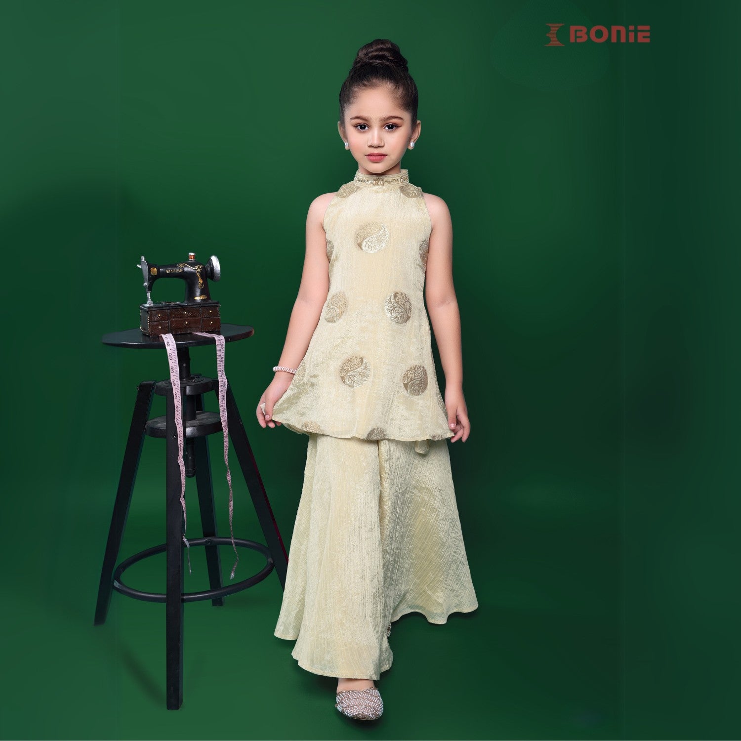 Luxe Cream  Gold Tone Crushed Banarasi Tissue Palazzo Set