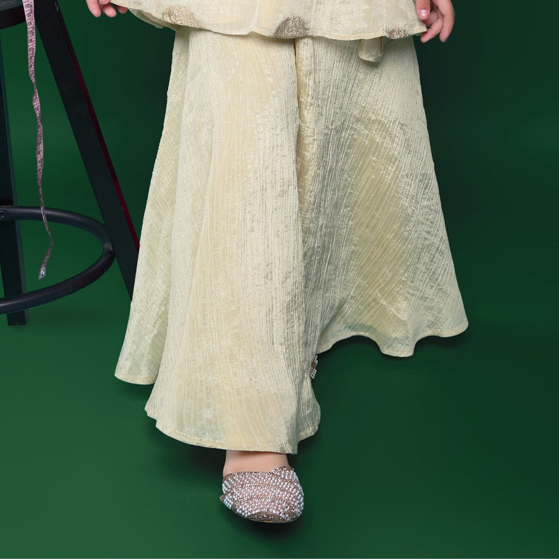 Luxe Cream  Gold Tone Crushed Banarasi Tissue Palazzo Set