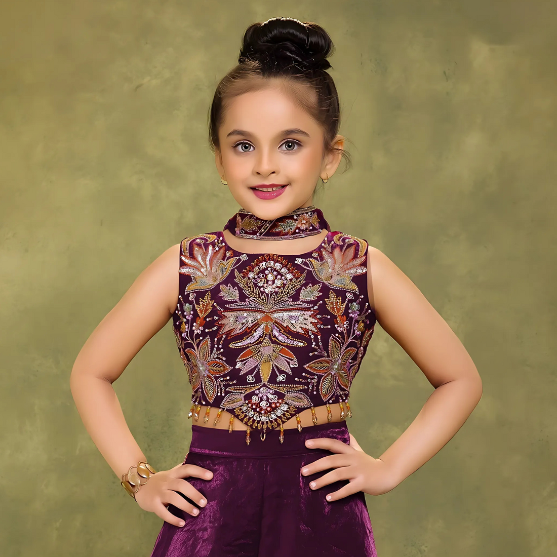 Wine Elegant Chiffon Embroidered Palazzo Set