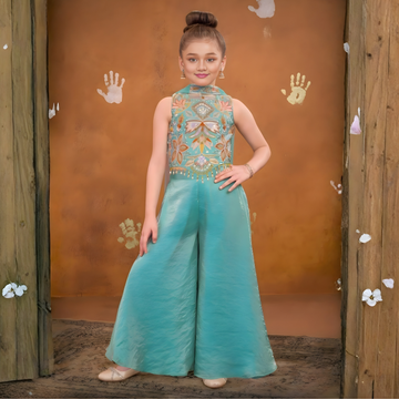 Light Blue Elegant Chiffon Embroidered Palazzo Set