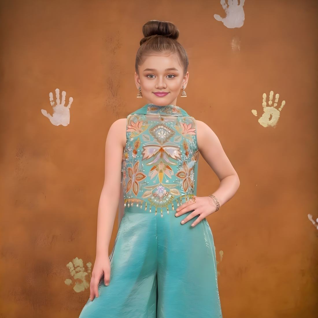 Light Blue Elegant Chiffon Embroidered Palazzo Set
