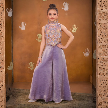 Purple Elegant Chiffon Embroidered Palazzo Set