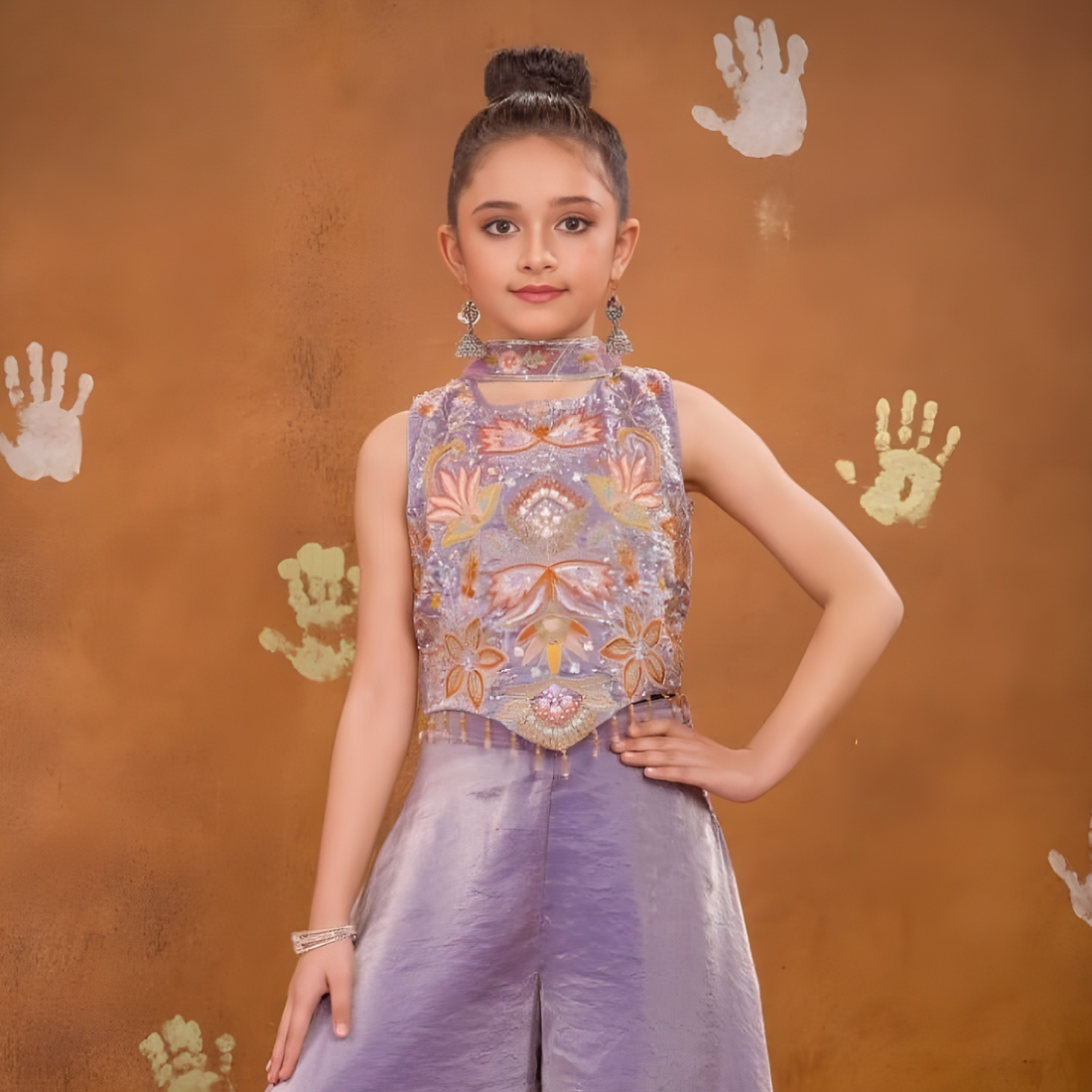 Purple Elegant Chiffon Embroidered Palazzo Set