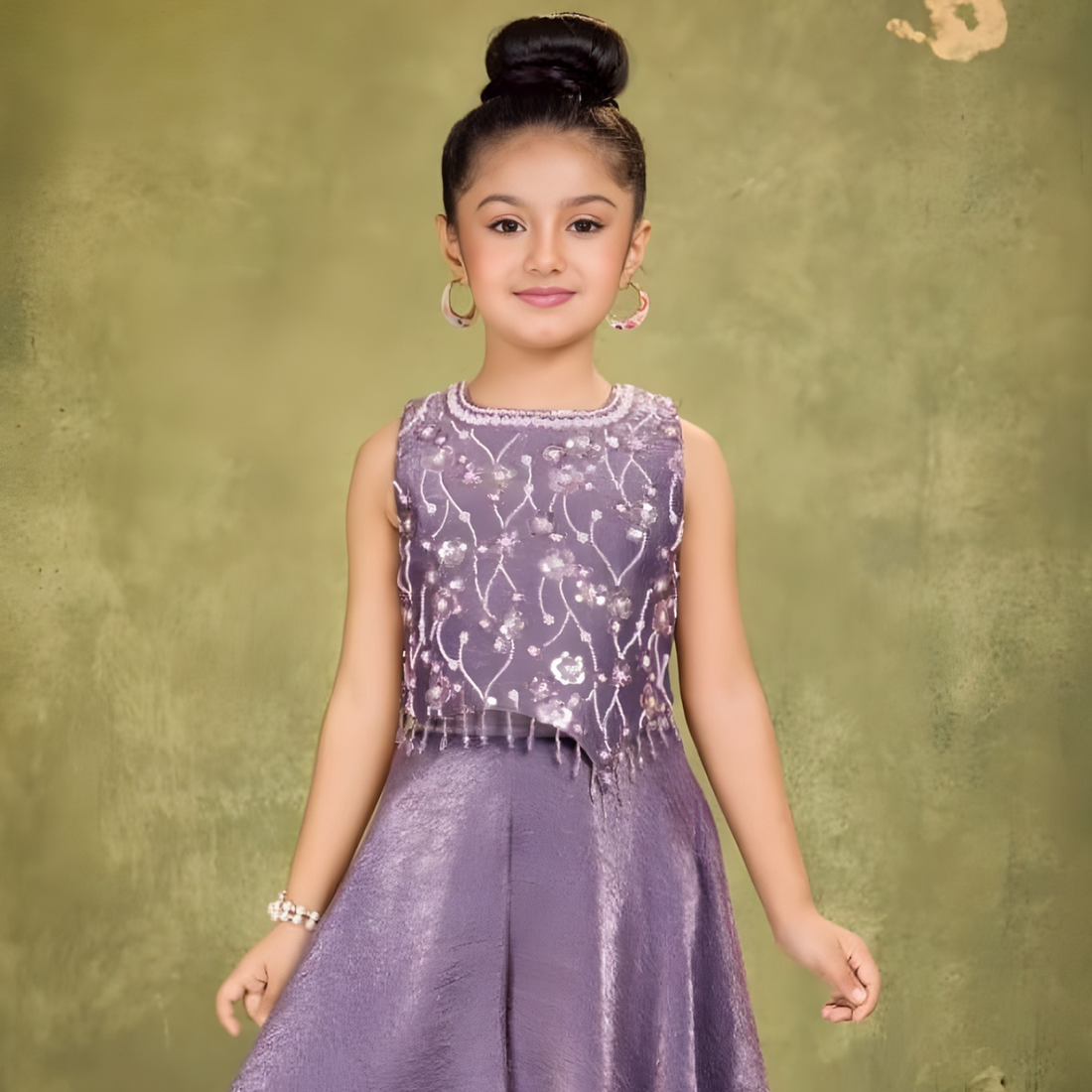 Purple Organza Palazzo Set with Bead & Sequins Work Top For Girls