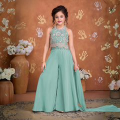 Girls Ethnic Partywear Embroidered Sharara Set