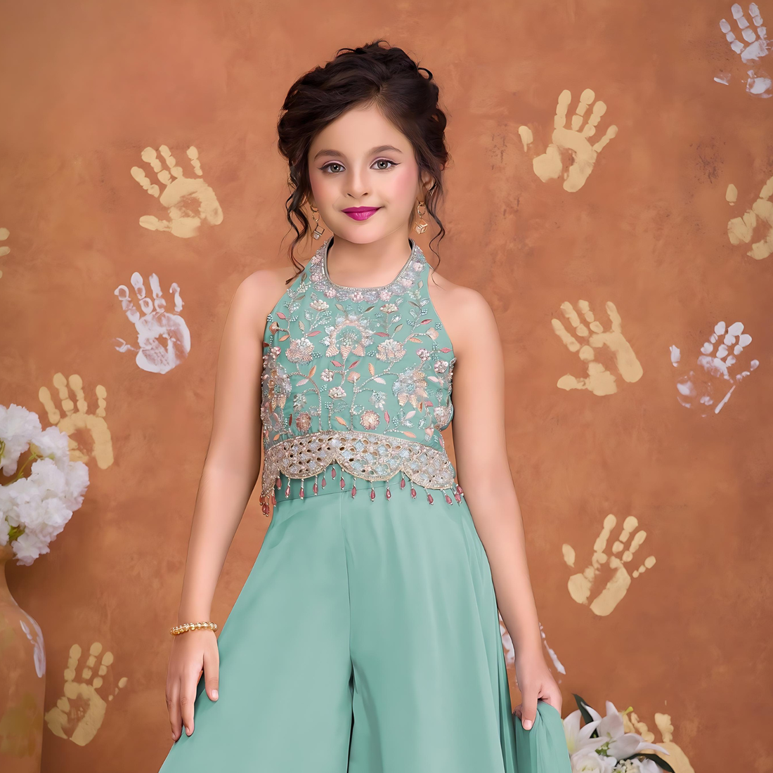 Girls Ethnic Partywear Embroidered Sharara Set