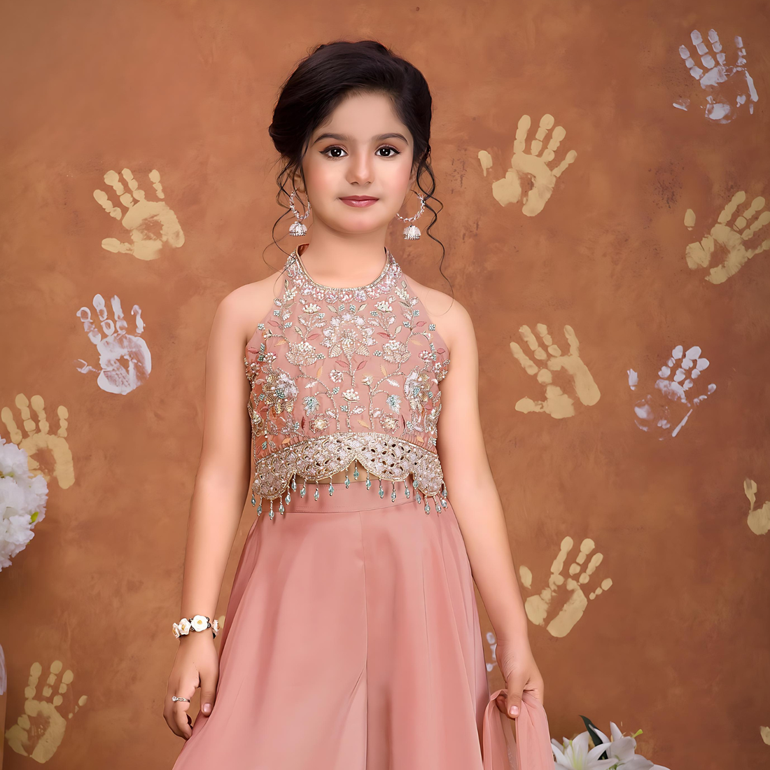 Girls Ethnic Partywear Embroidered Sharara Set