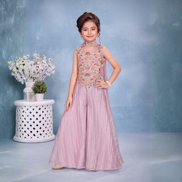 Purple Embroidered Palazzo Set with Dupatta For Girls
