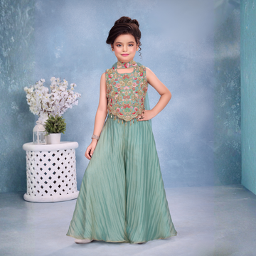 Pista Embroidered Palazzo Set with Dupatta For Girls