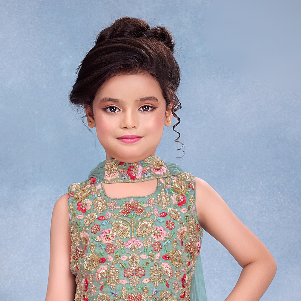 Pista Embroidered Palazzo Set with Dupatta For Girls