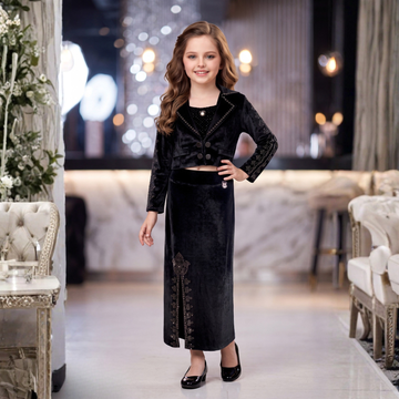 Girls Sequin Crop Top And Long Skirt Set