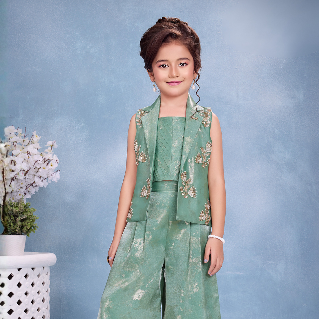 Girls Floral Crop Top & Matching Shrug Palazzo & Co-Ord Set