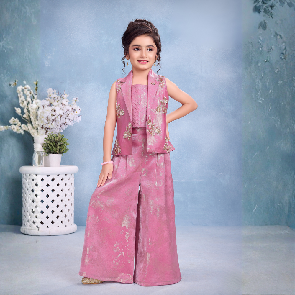 Girls Floral Crop Top & Matching Shrug Palazzo & Co-Ord Set