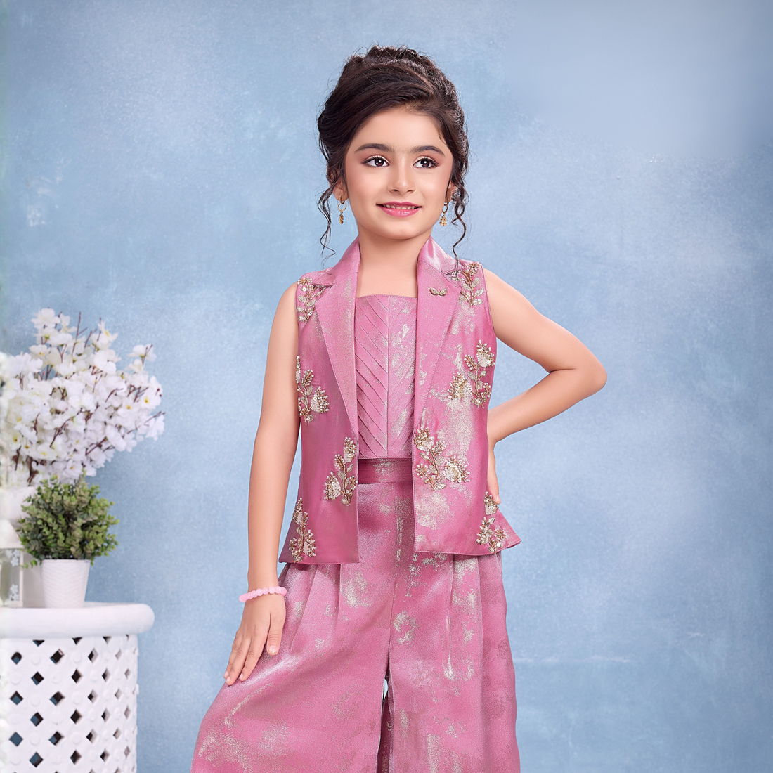 Girls Floral Crop Top & Matching Shrug Palazzo & Co-Ord Set