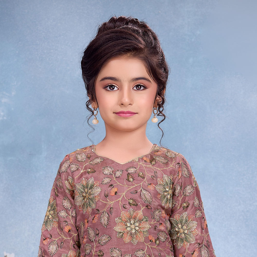 Sea Purple Floral Embroidered Palazzo Set For Girls