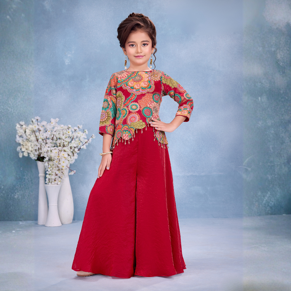 Black Embroidered Palazzo Set For Girls