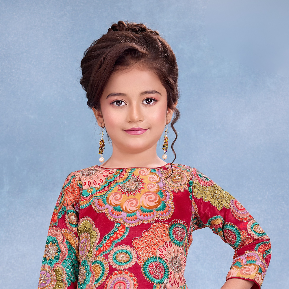 Black Embroidered Palazzo Set For Girls
