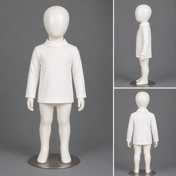 Cotton Knit Full Sleeve High Neck Solid T-Shirt - White