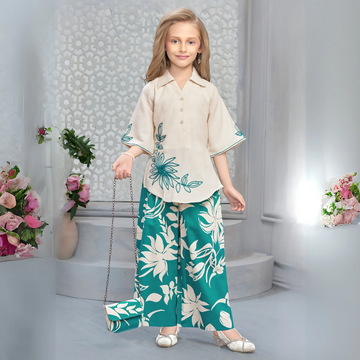 Girls Stylish printed co ord Set With Hand Bag