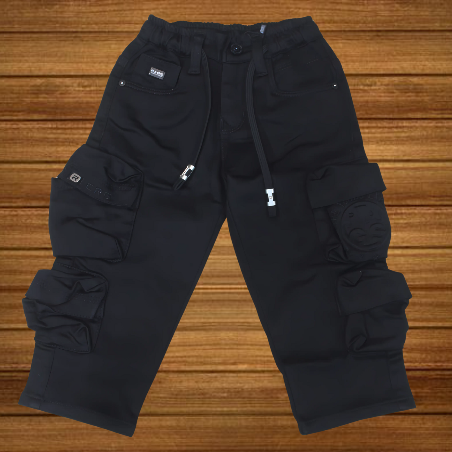 Boys Solid Black Cargo jeans