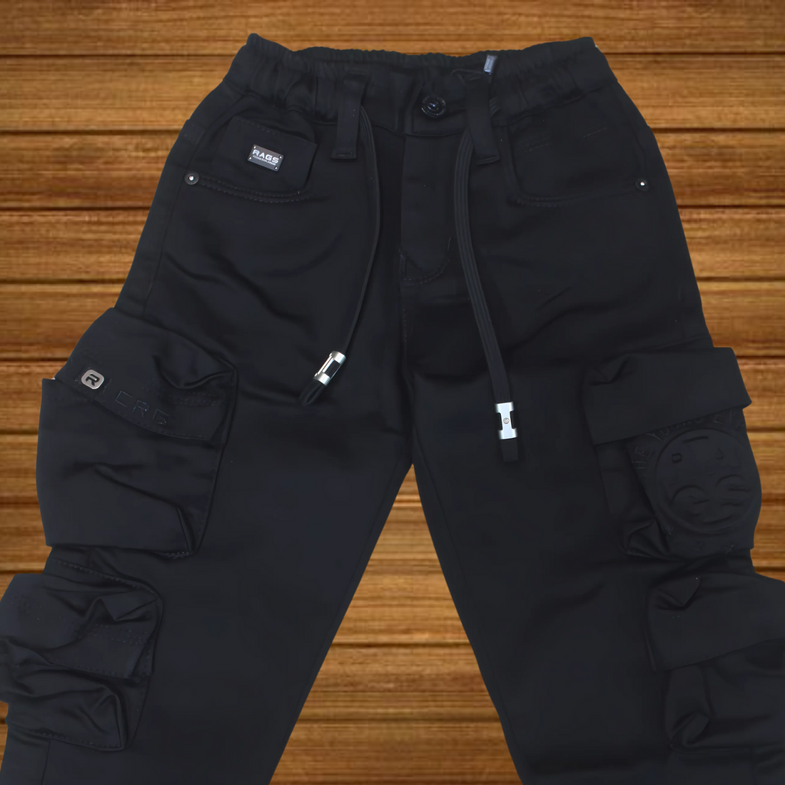 Boys Solid Black Cargo jeans