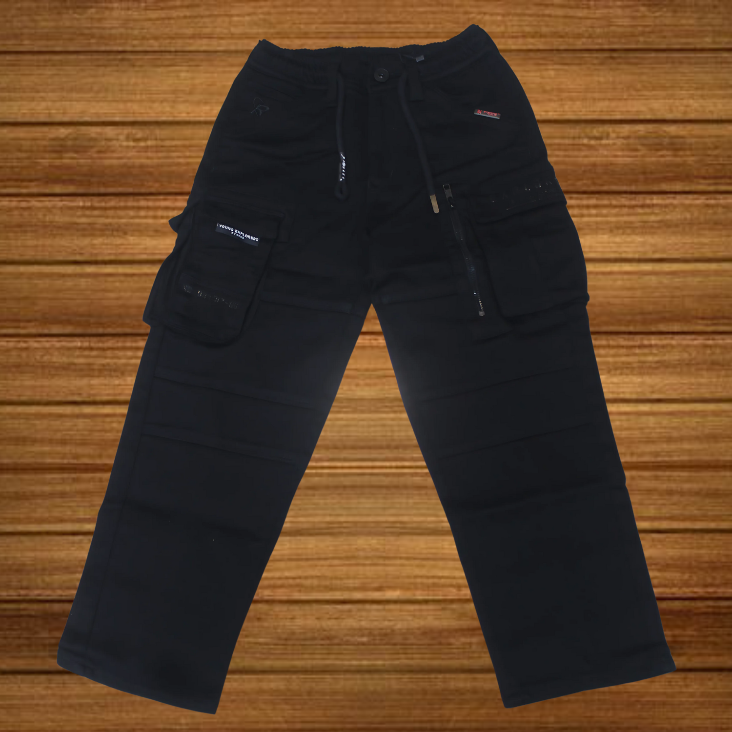 Black Solid Cargo Jeans For Boys