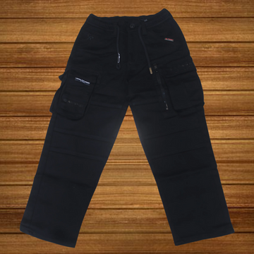 Black Solid Cargo Jeans For Boys