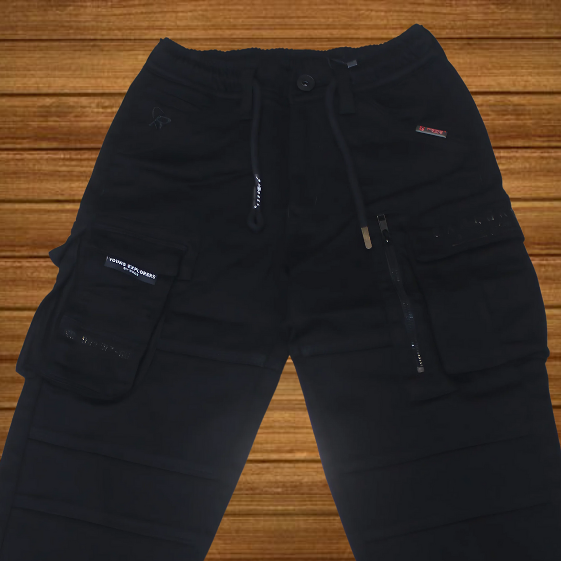 Black Solid Cargo Jeans For Boys
